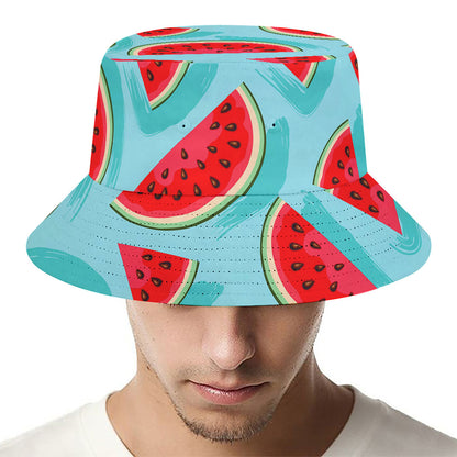 Blue Watermelon Pieces Pattern Print Bucket Hat
