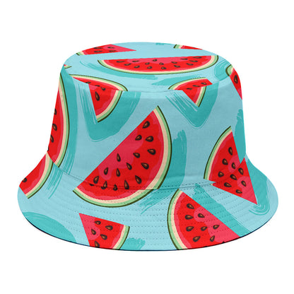 Blue Watermelon Pieces Pattern Print Bucket Hat