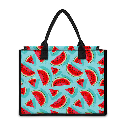 Blue Watermelon Pieces Pattern Print Canvas Tote Bag