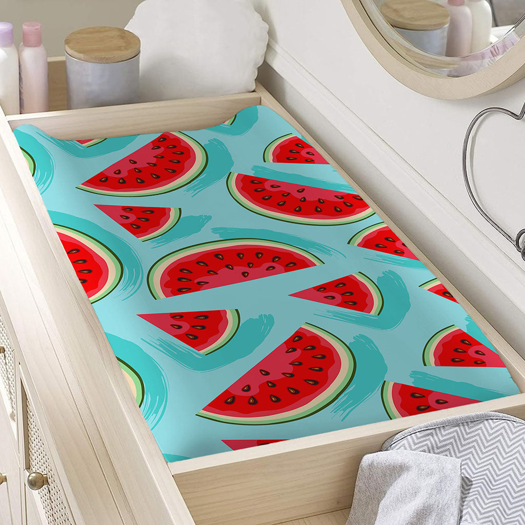 Blue Watermelon Pieces Pattern Print Changing Pad Cover