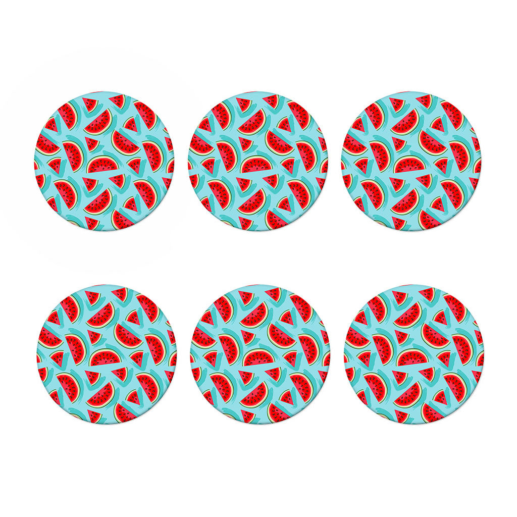 Blue Watermelon Pieces Pattern Print Coaster Set