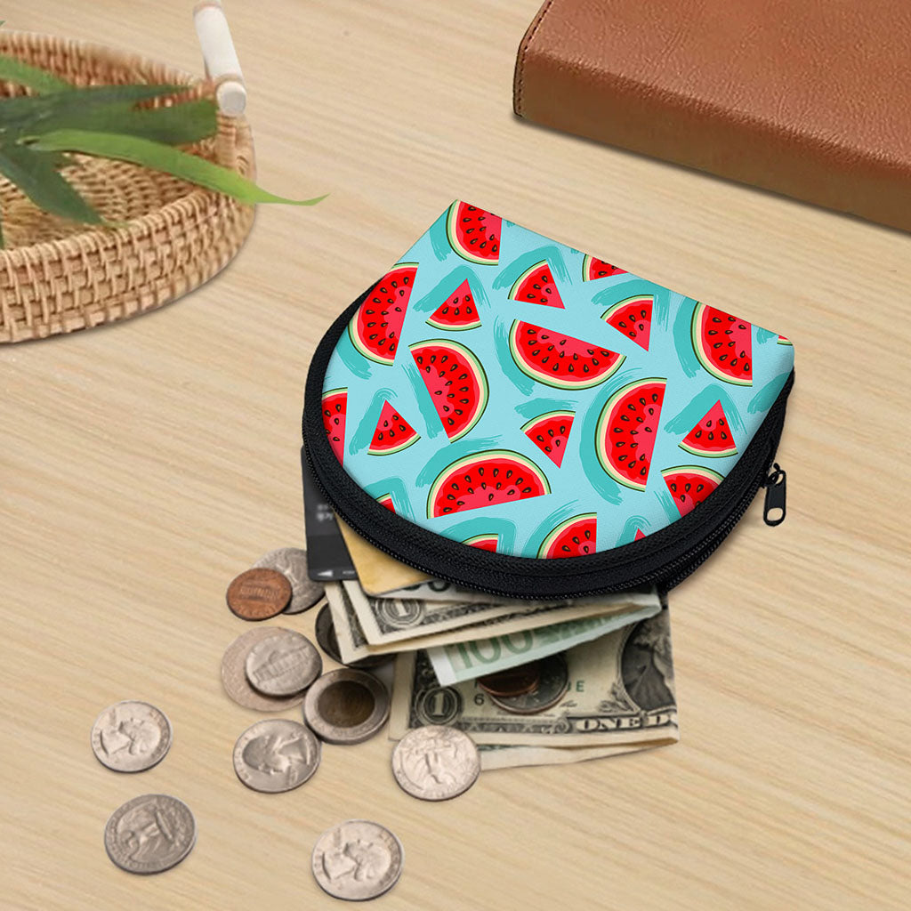 Blue Watermelon Pieces Pattern Print Coin Purse