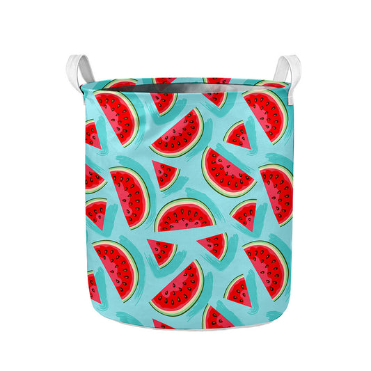 Blue Watermelon Pieces Pattern Print Collapsible Laundry Basket