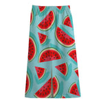 Blue Watermelon Pieces Pattern Print Cotton Front Slit Maxi Skirt