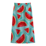 Blue Watermelon Pieces Pattern Print Cotton Front Slit Maxi Skirt