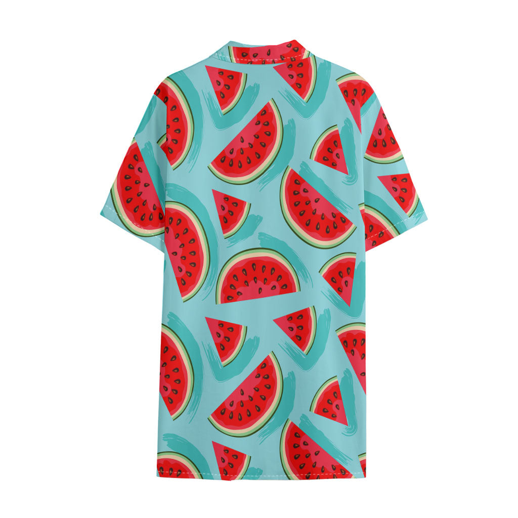 Blue Watermelon Pieces Pattern Print Cotton Hawaiian Shirt