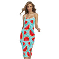 Blue Watermelon Pieces Pattern Print Cross Back Cami Dress