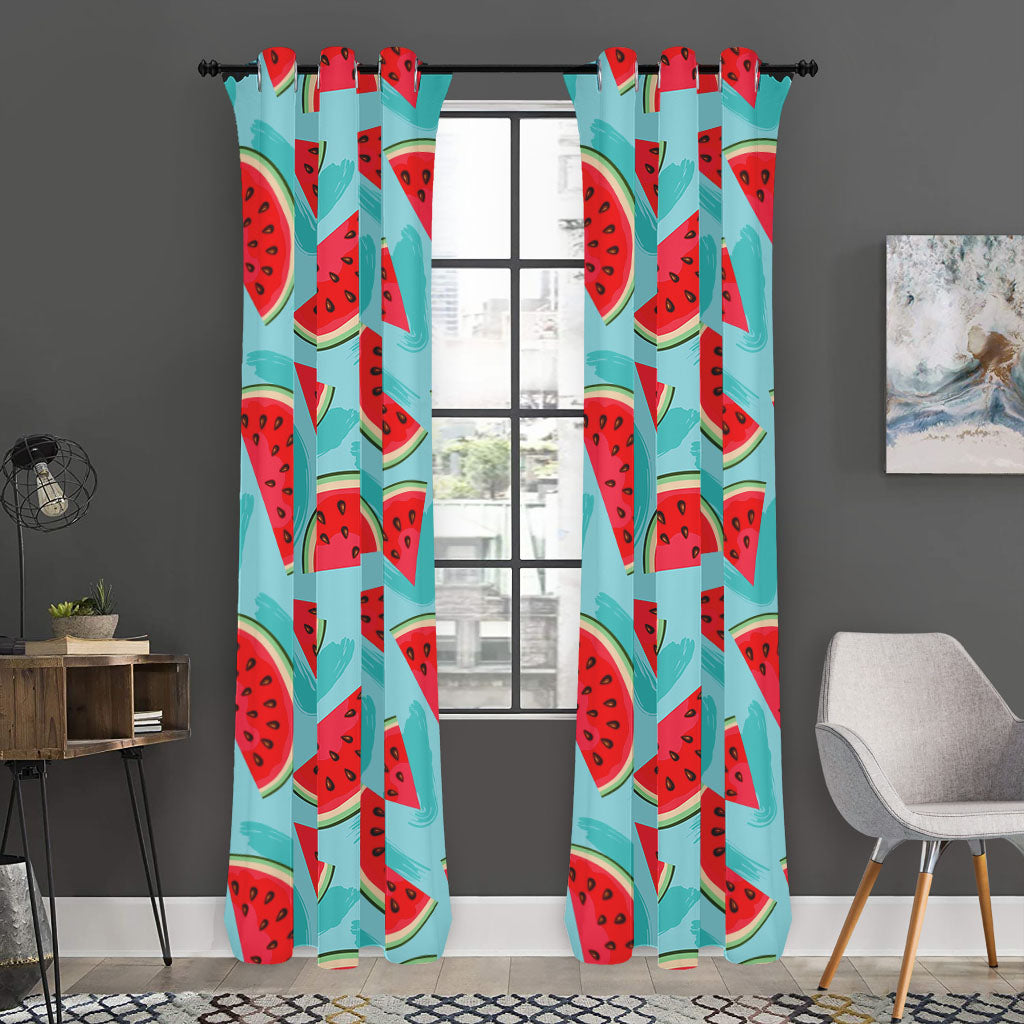 Blue Watermelon Pieces Pattern Print Curtain