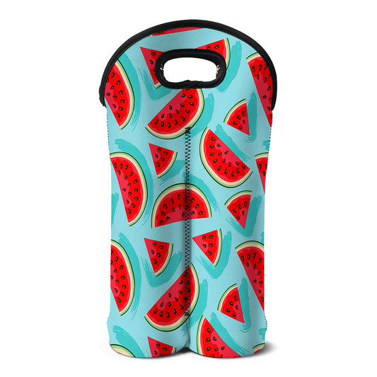 Blue Watermelon Pieces Pattern Print Double Neoprene Wine Tote