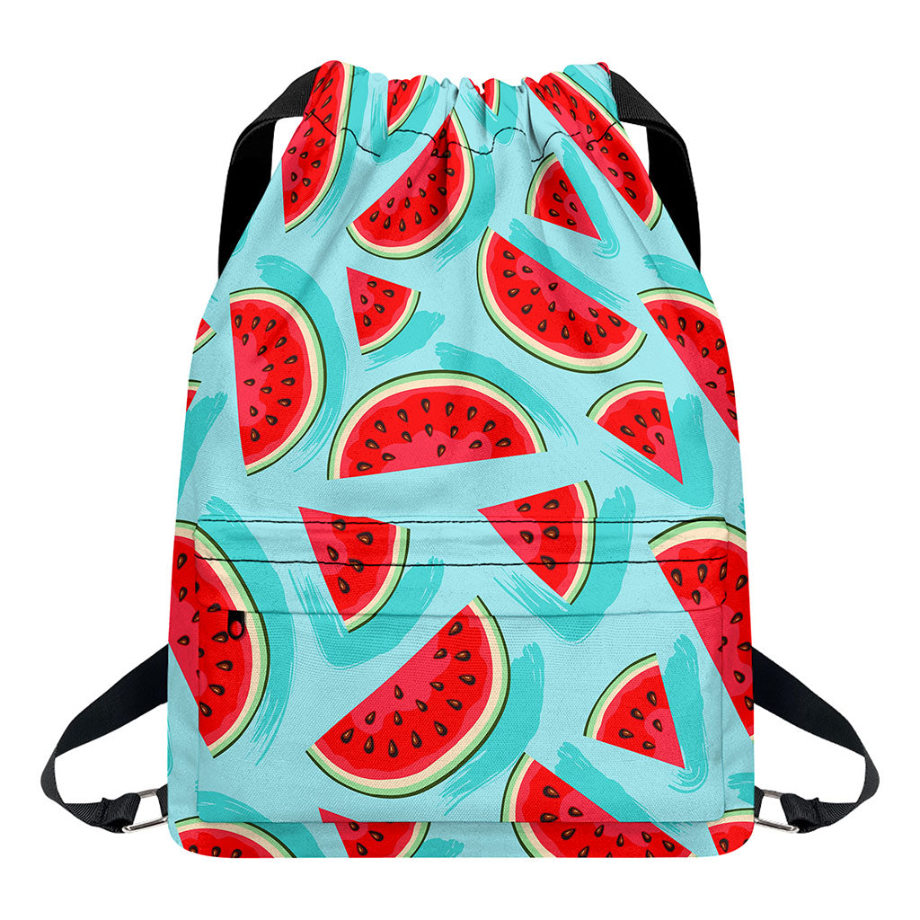 Blue Watermelon Pieces Pattern Print Drawstring Backpack