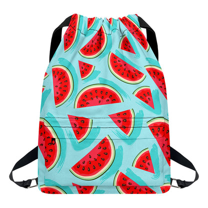 Blue Watermelon Pieces Pattern Print Drawstring Backpack