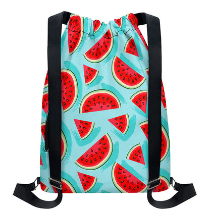 Blue Watermelon Pieces Pattern Print Drawstring Backpack