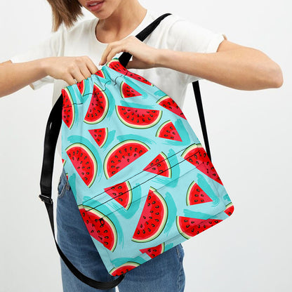 Blue Watermelon Pieces Pattern Print Drawstring Backpack