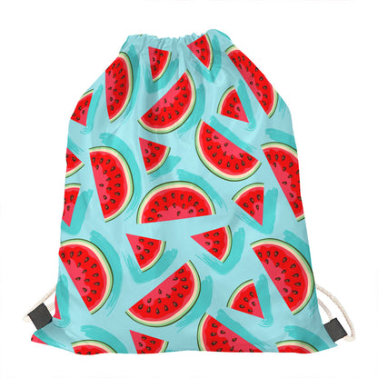 Blue Watermelon Pieces Pattern Print Drawstring Bag