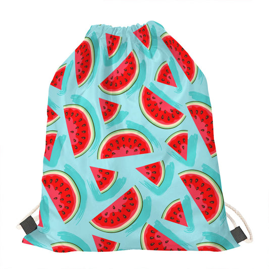 Blue Watermelon Pieces Pattern Print Drawstring Bag