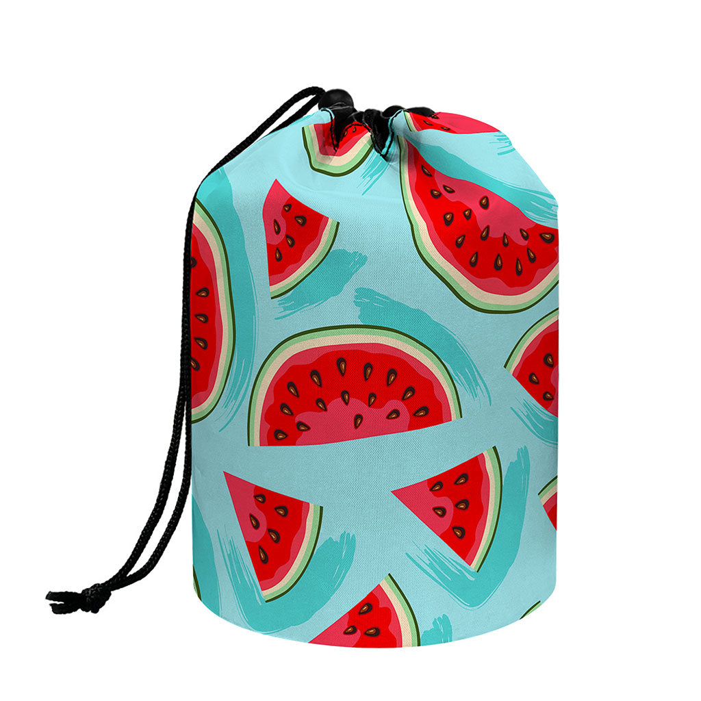 Blue Watermelon Pieces Pattern Print Drawstring Makeup Bag