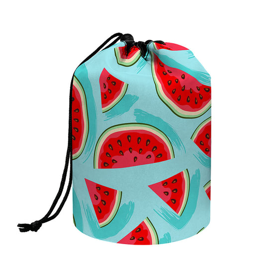 Blue Watermelon Pieces Pattern Print Drawstring Makeup Bag