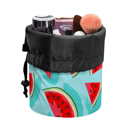 Blue Watermelon Pieces Pattern Print Drawstring Makeup Bag