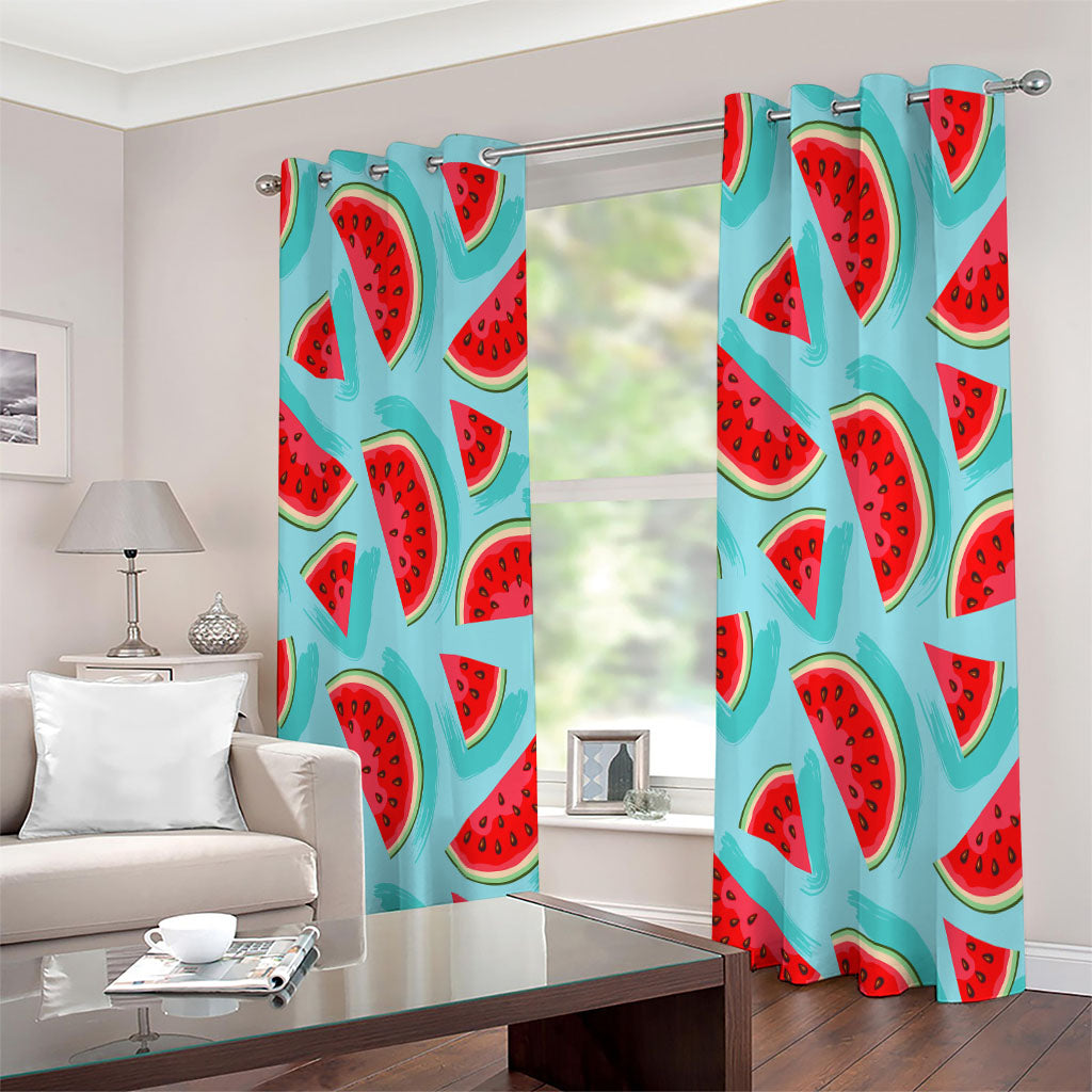 Blue Watermelon Pieces Pattern Print Extra Wide Grommet Curtains