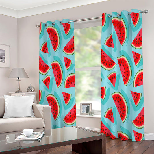 Blue Watermelon Pieces Pattern Print Extra Wide Grommet Curtains