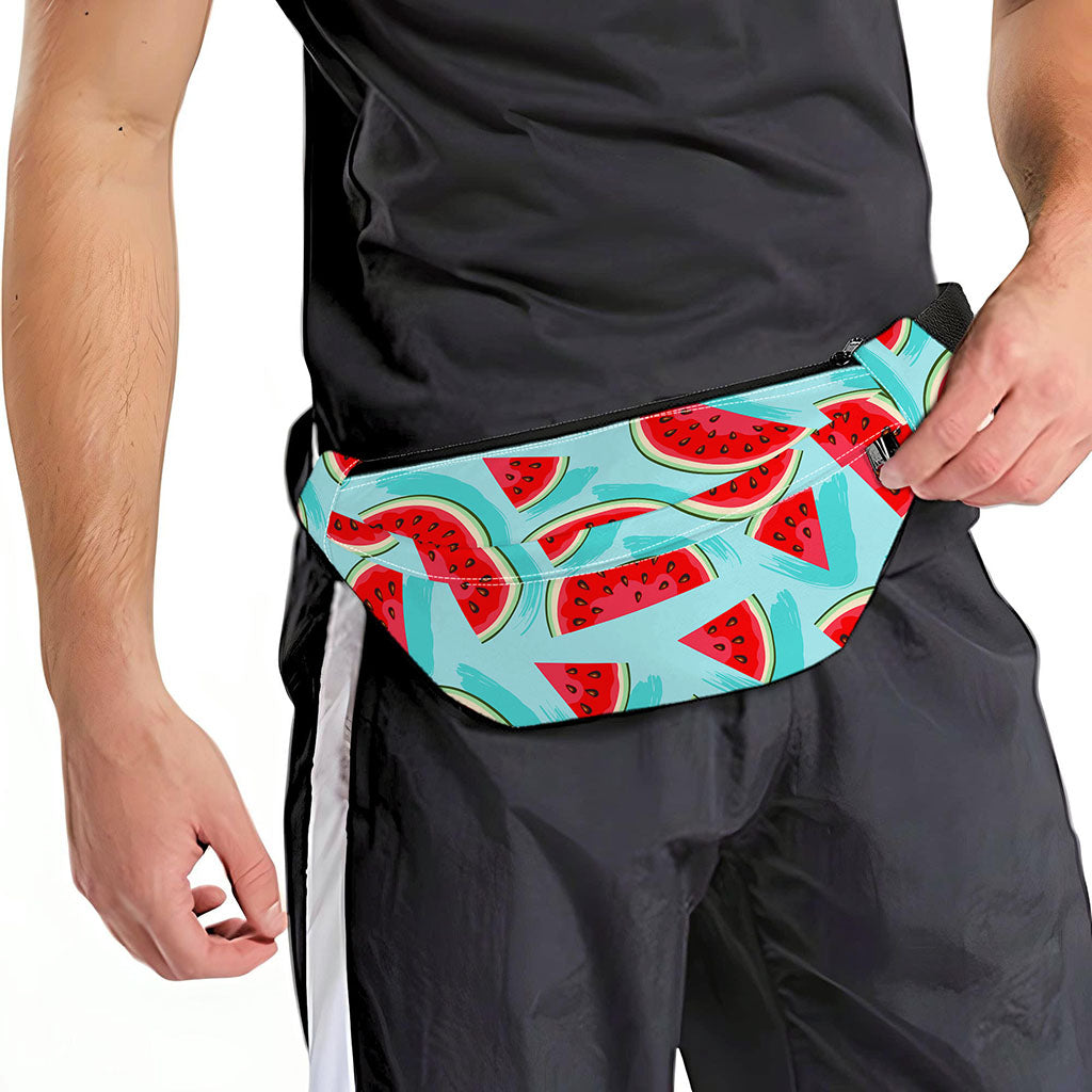 Blue Watermelon Pieces Pattern Print Fanny Pack