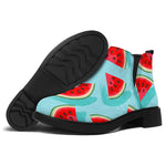Blue Watermelon Pieces Pattern Print Flat Ankle Boots