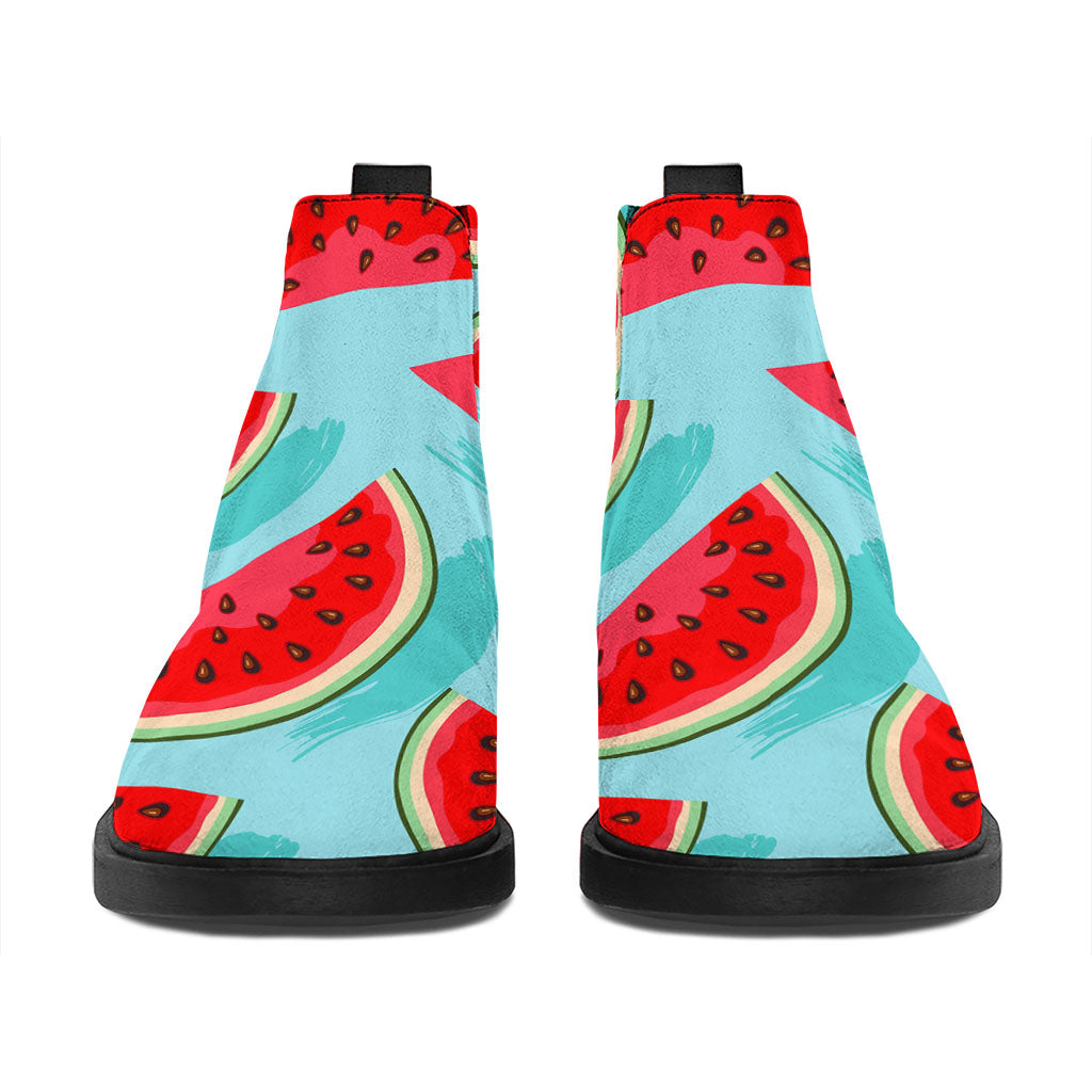 Blue Watermelon Pieces Pattern Print Flat Ankle Boots