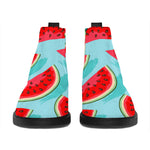 Blue Watermelon Pieces Pattern Print Flat Ankle Boots
