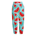 Blue Watermelon Pieces Pattern Print Fleece Lined Knit Pants
