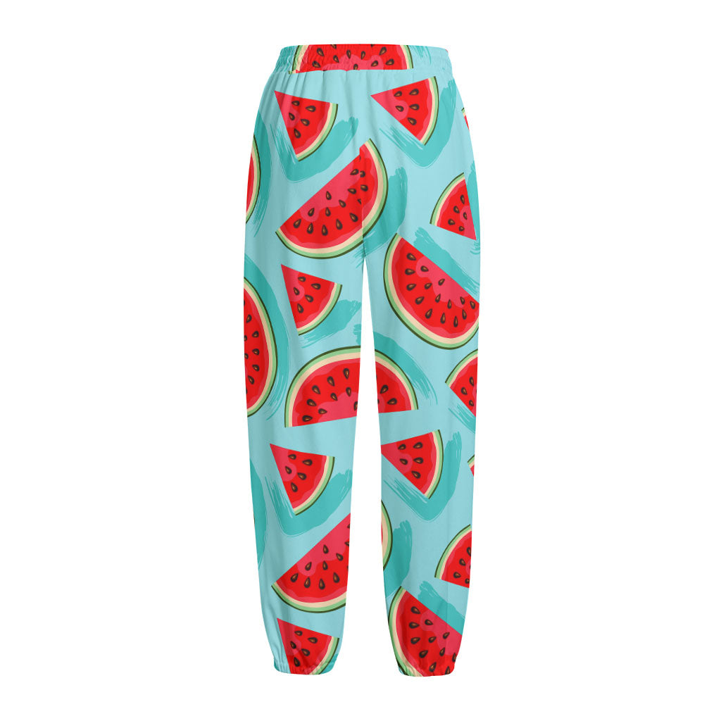 Blue Watermelon Pieces Pattern Print Fleece Lined Knit Pants