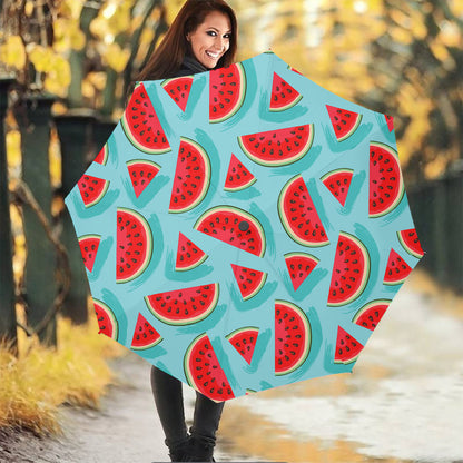 Blue Watermelon Pieces Pattern Print Foldable Umbrella