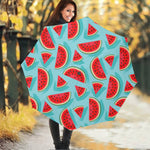 Blue Watermelon Pieces Pattern Print Foldable Umbrella