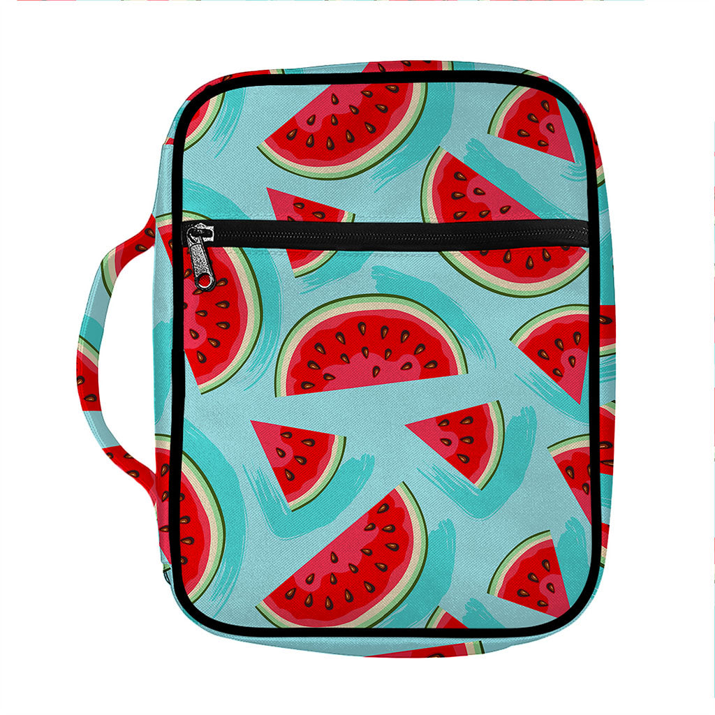 Blue Watermelon Pieces Pattern Print Front Pocket Bible Bag
