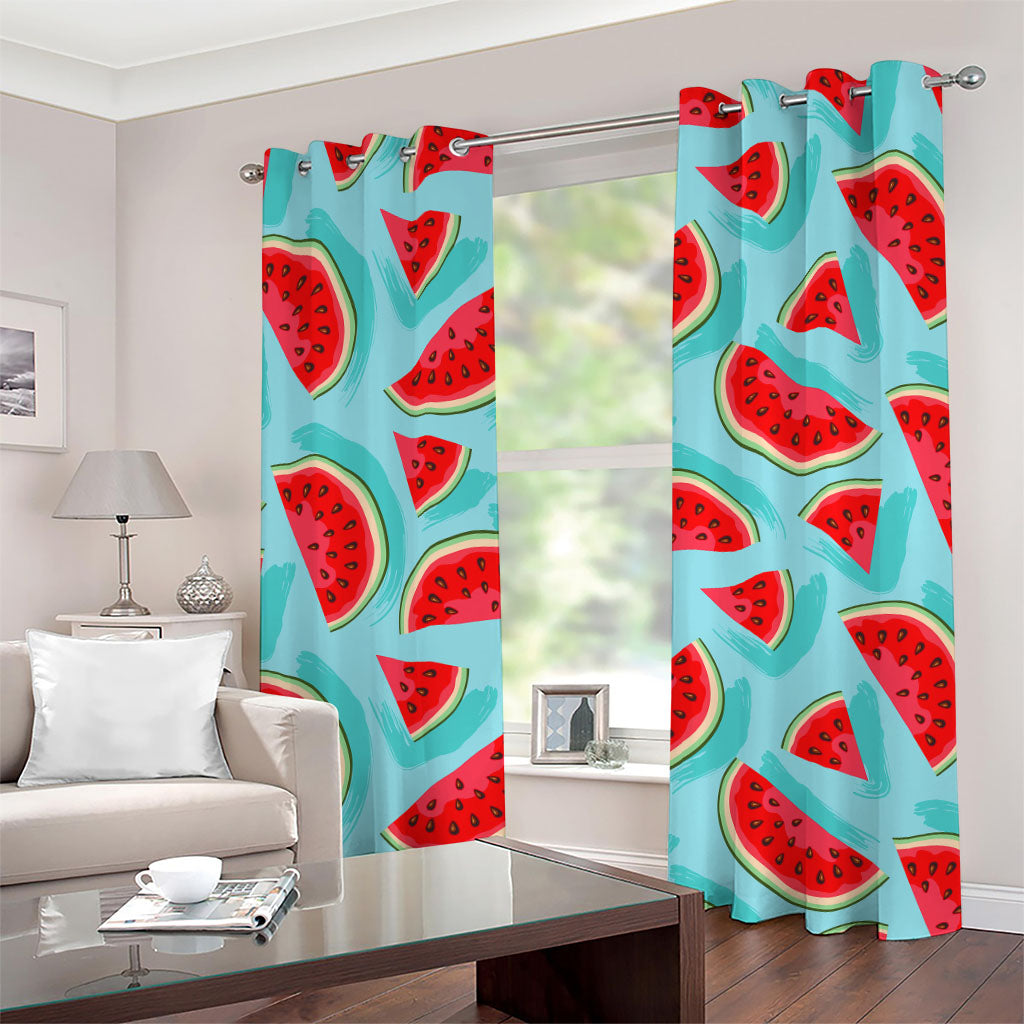 Blue Watermelon Pieces Pattern Print Grommet Curtains