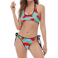 Blue Watermelon Pieces Pattern Print Halter Scoop Tie Side Bikini