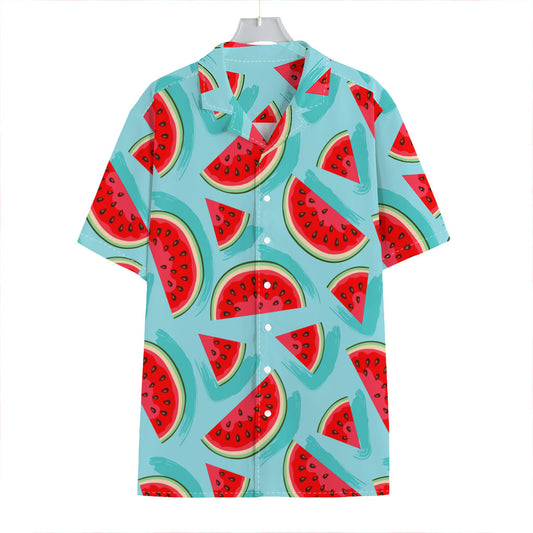 Blue Watermelon Pieces Pattern Print Hawaiian Shirt