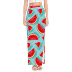 Blue Watermelon Pieces Pattern Print High Slit Maxi Skirt