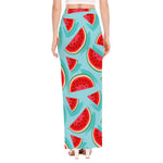 Blue Watermelon Pieces Pattern Print High Slit Maxi Skirt