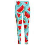 Blue Watermelon Pieces Pattern Print High-Waisted Pocket Leggings