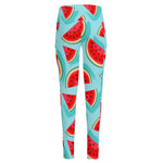 Blue Watermelon Pieces Pattern Print High-Waisted Pocket Leggings