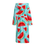 Blue Watermelon Pieces Pattern Print Hooded Bathrobe