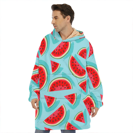 Blue Watermelon Pieces Pattern Print Hoodie Blanket