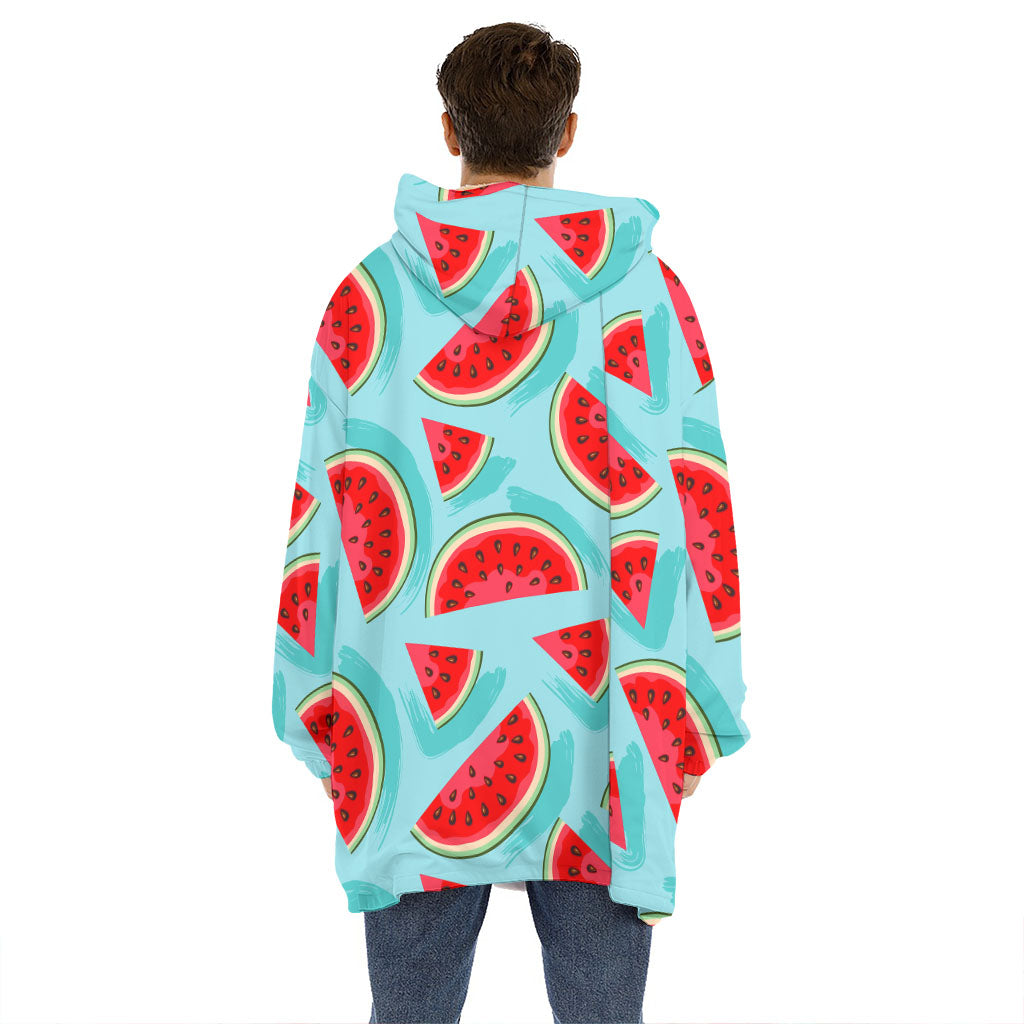Blue Watermelon Pieces Pattern Print Hoodie Blanket