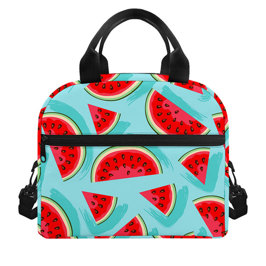 Blue Watermelon Pieces Pattern Print Insulated Lunch Bag