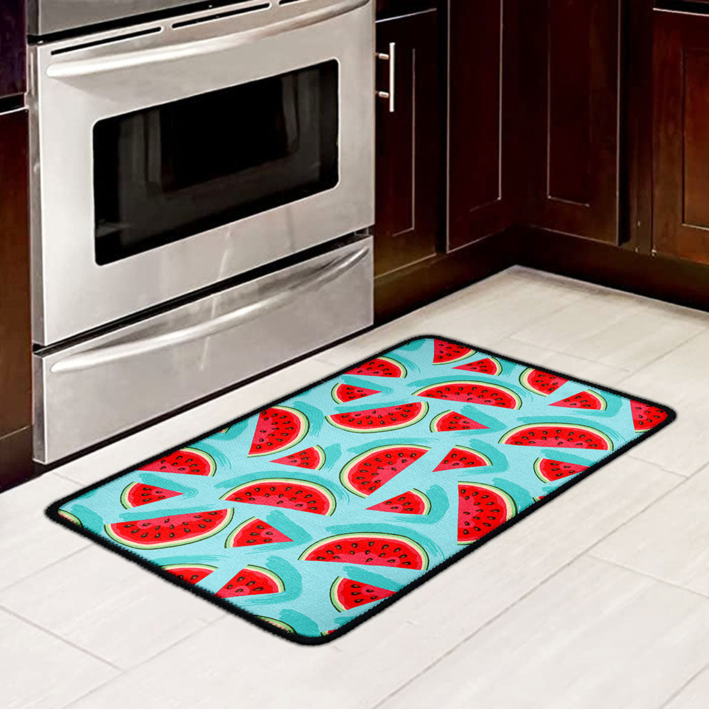 Blue Watermelon Pieces Pattern Print Kitchen Mat