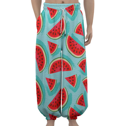 Blue Watermelon Pieces Pattern Print Lantern Pants