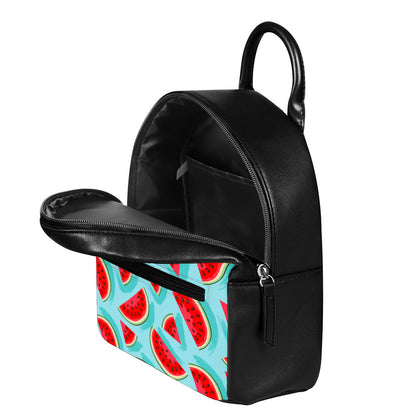 Blue Watermelon Pieces Pattern Print Leather Backpack