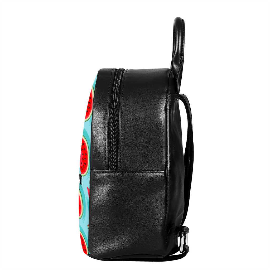 Blue Watermelon Pieces Pattern Print Leather Backpack