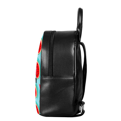 Blue Watermelon Pieces Pattern Print Leather Backpack