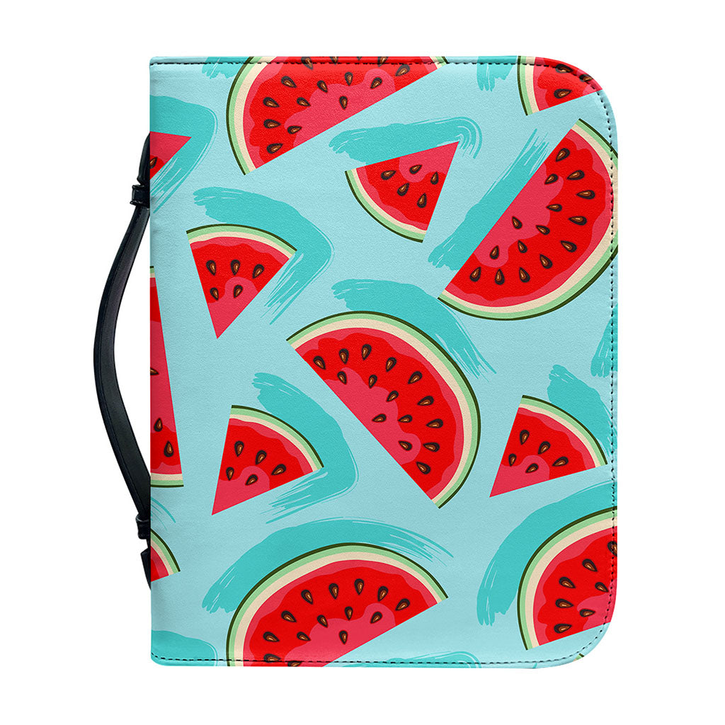 Blue Watermelon Pieces Pattern Print Leather Bible Cover